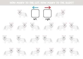 Left or right with cute cartoon arctic fox. Logical worksheet for preschoolers. vector