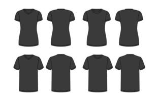 Women And Men Black V Neck Tshirt Mock Up vector