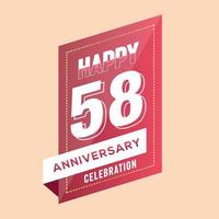 58th anniversary celebration vector pink 3d design on brown background abstract illustration