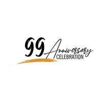 99 year anniversary celebration logo design with black color isolated font and yellow color on white background vector