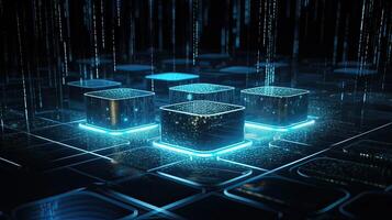 Futuristic technology for processing information analysis and sorting big data, two big databases, sharing and structuring information in digital space, . photo