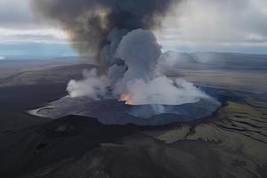 Volcano eruption in Iceland aerial view photo