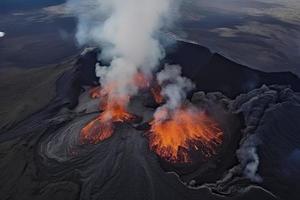 Volcano eruption in Iceland aerial view photo