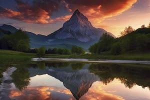 Watzmann en Alpes, dramático reflexión a puesta de sol foto