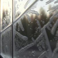 Frosty pattern on glass. AI render. photo