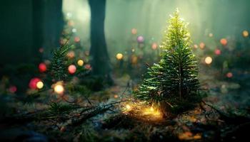 Magical Christmas forest, AI render. photo