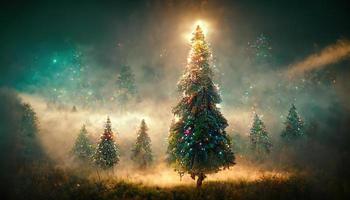 Magical Christmas forest, AI render. photo