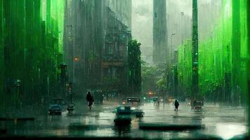 Green matrix background. AI render. photo