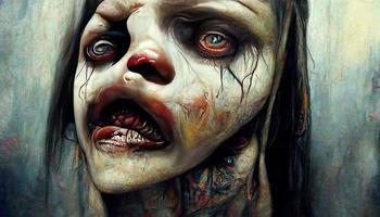 Horror zombie portrait. AI render photo