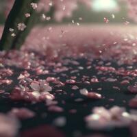 Pink cherry petals. AI render photo