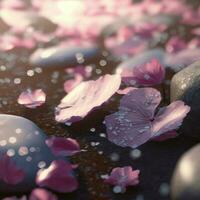 Pink cherry petals. AI render photo