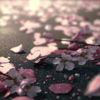 Fallen sakura blossoms. AI render. photo
