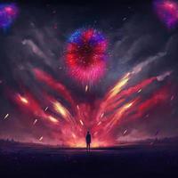 Beautiful festive fireworks. AI render. photo