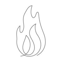 Fire continuous single art line drawing. Flame shape, bonfire, gas icon. Vector illustration