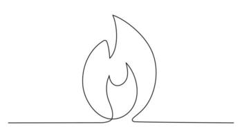 Fire continuous single art line drawing. Flame shape, bonfire, gas icon. Vector illustration