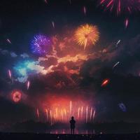 Cluster of festive fireworks. AI render. photo