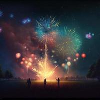 Realistic colorful fireworks. AI render. photo
