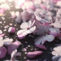 Pink cherry petals. AI render photo