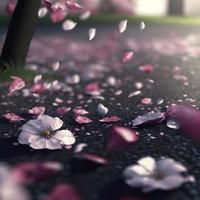 Pink cherry petals. AI render photo