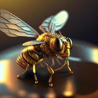 Golden realistic bee. AI render photo