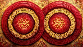 Red amulet, mandala. AI render. photo