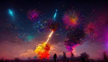 Abstract colorful fireworks. AI render. photo