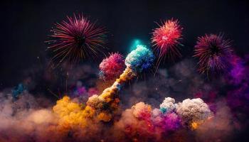 Abstract colorful fireworks. AI render. photo