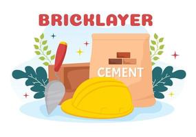 Bricklayer Worker Illustration with People Construction and Laying Bricks for Building a Wall in Flat Cartoon Hand Drawn Landing Page Templates vector