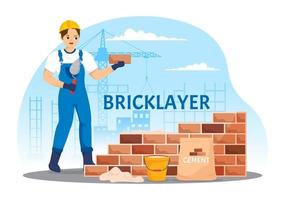 Bricklayer Worker Illustration with People Construction and Laying Bricks for Building a Wall in Flat Cartoon Hand Drawn Landing Page Templates vector