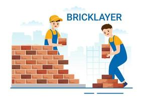 Bricklayer Worker Illustration with People Construction and Laying Bricks for Building a Wall in Flat Cartoon Hand Drawn Landing Page Templates vector