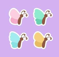 Cute butterfly stickers illustration set. Pretty vector butterflies side view with spring and summer colors for kids.