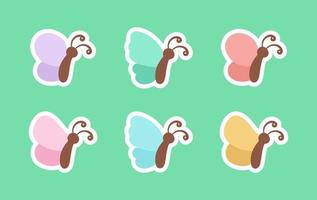 Cute butterfly stickers illustration set. Pretty vector butterflies side view with spring and summer colors for kids.