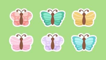 Cute butterfly stickers illustration set. Pretty vector butterflies with spring and summer colors for kids.