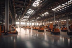 Autonomous Robot transportation in warehouses, Warehouse automation concept. . photo