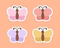 Cute butterfly stickers illustration set. Pretty vector butterflies with spring and summer colors for kids.