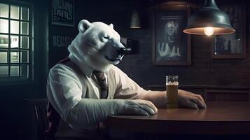 bear drinking some beer in the bar - photo