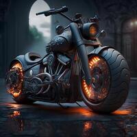 motorcycle on the road at night - photo