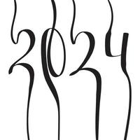 Handwriting 2024 square composition. Line art hand drawn illustration. vector