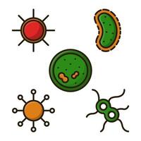 microbio germen virus y bacterias lleno contorno icono diseño vector