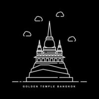 Golden Temple Bangkok Illustration. Thailand Historical Building. Outline Icon Vector Design