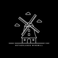 Holland Landmark Building. Netherlands Windmill. Line Icon Vector Design