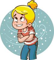 Shivering boy feeling cold, freezing temperature, cold weather. vector