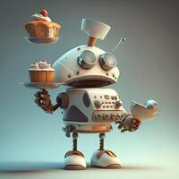 A chef robot prepares food. photo