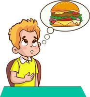 hungry children who wants to eat hamburger vector illustration