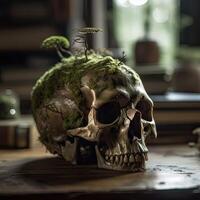 Old Skull on table. . photo