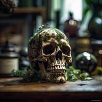 Old Skull on table. . photo