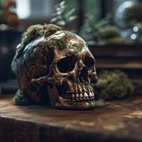 Old Skull on table. . photo