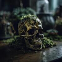 Old Skull on table. . photo