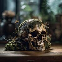 Old Skull on table. . photo