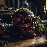 Old Skull on table. . photo